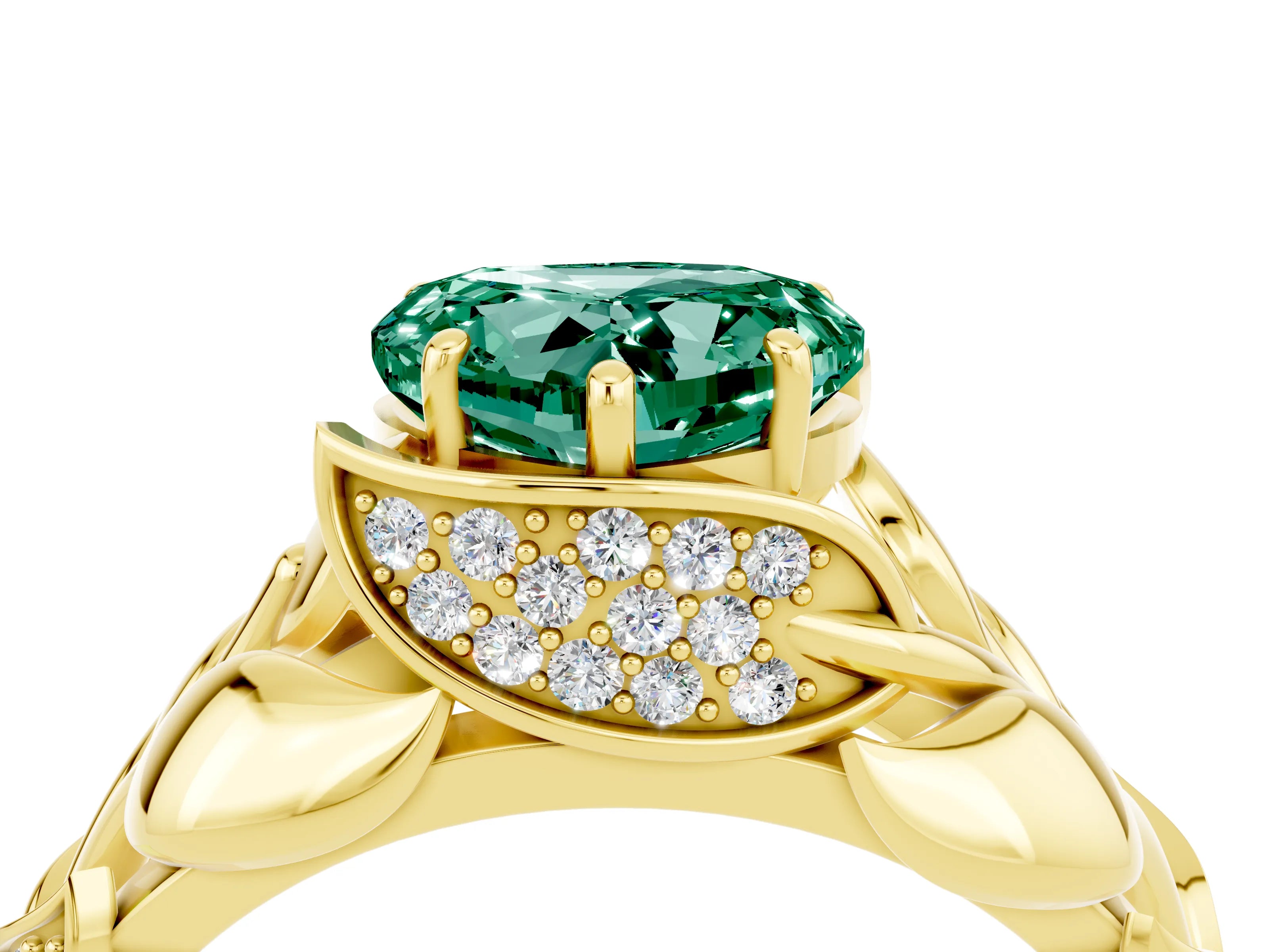 Yellow gold Heart Cut Solitaire Leaf-Inspired Engagement Ring with Prong Setting_4