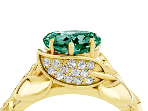 Yellow gold Heart Cut Solitaire Leaf-Inspired Engagement Ring with Prong Setting_4