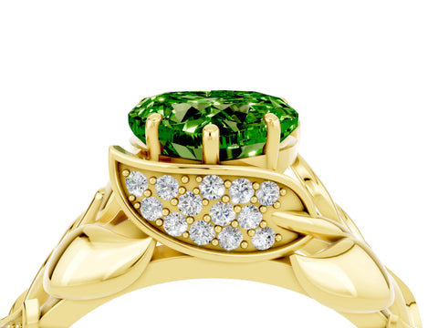 Yellow gold Heart Cut Solitaire Leaf-Inspired Engagement Ring with Prong Setting_4
