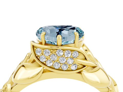 Yellow gold Heart Cut Solitaire Leaf-Inspired Engagement Ring with Prong Setting_4
