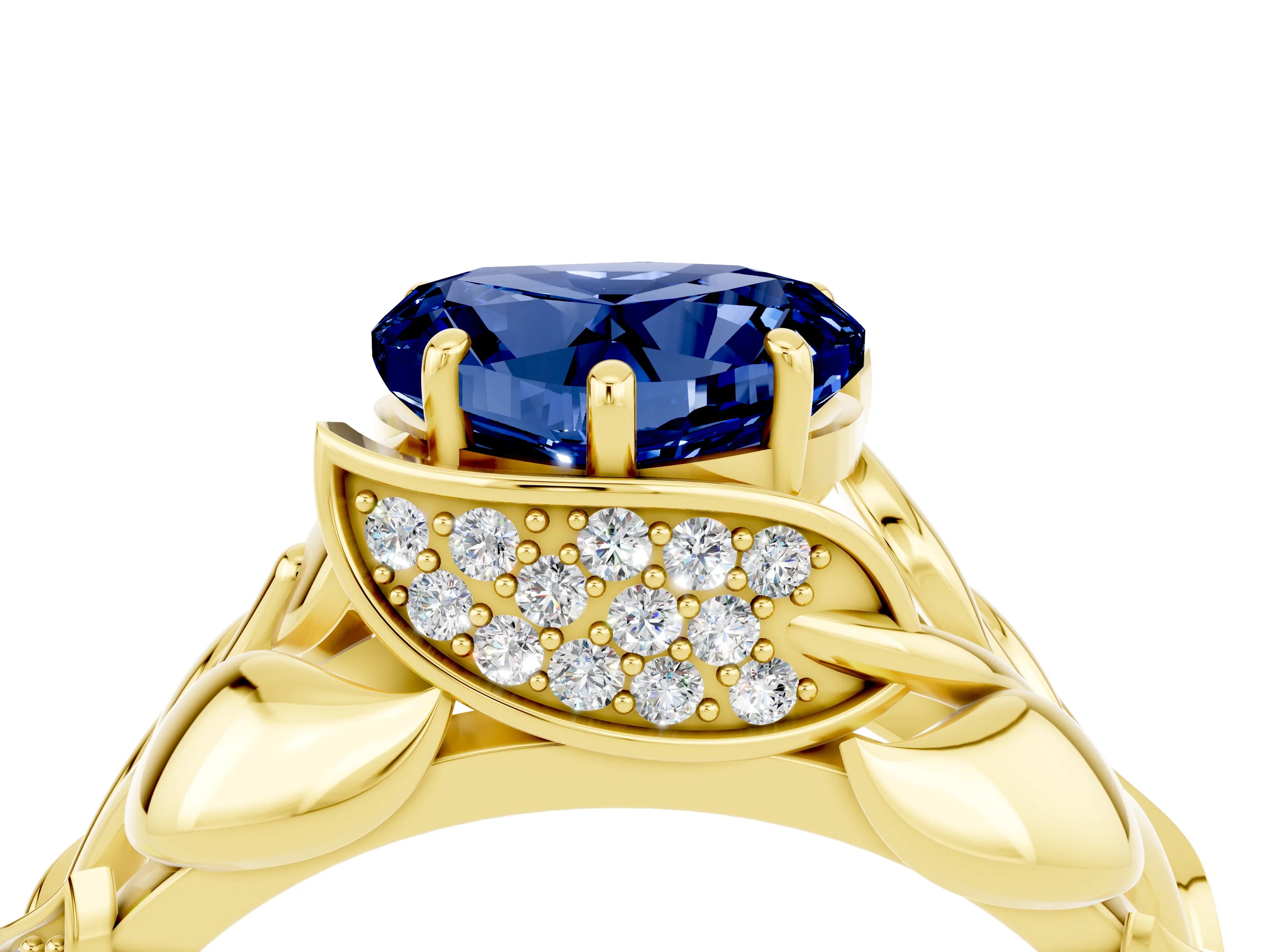 Yellow gold Heart Cut Solitaire Leaf-Inspired Engagement Ring with Prong Setting_4