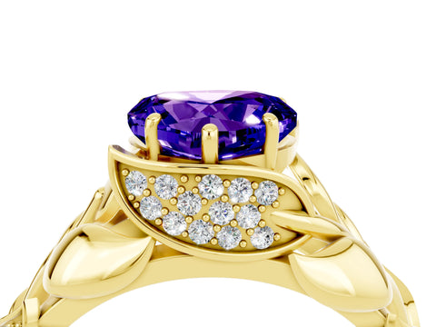 Yellow gold Heart Cut Solitaire Leaf-Inspired Engagement Ring with Prong Setting_4