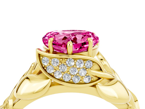 Yellow gold Heart Cut Solitaire Leaf-Inspired Engagement Ring with Prong Setting_4