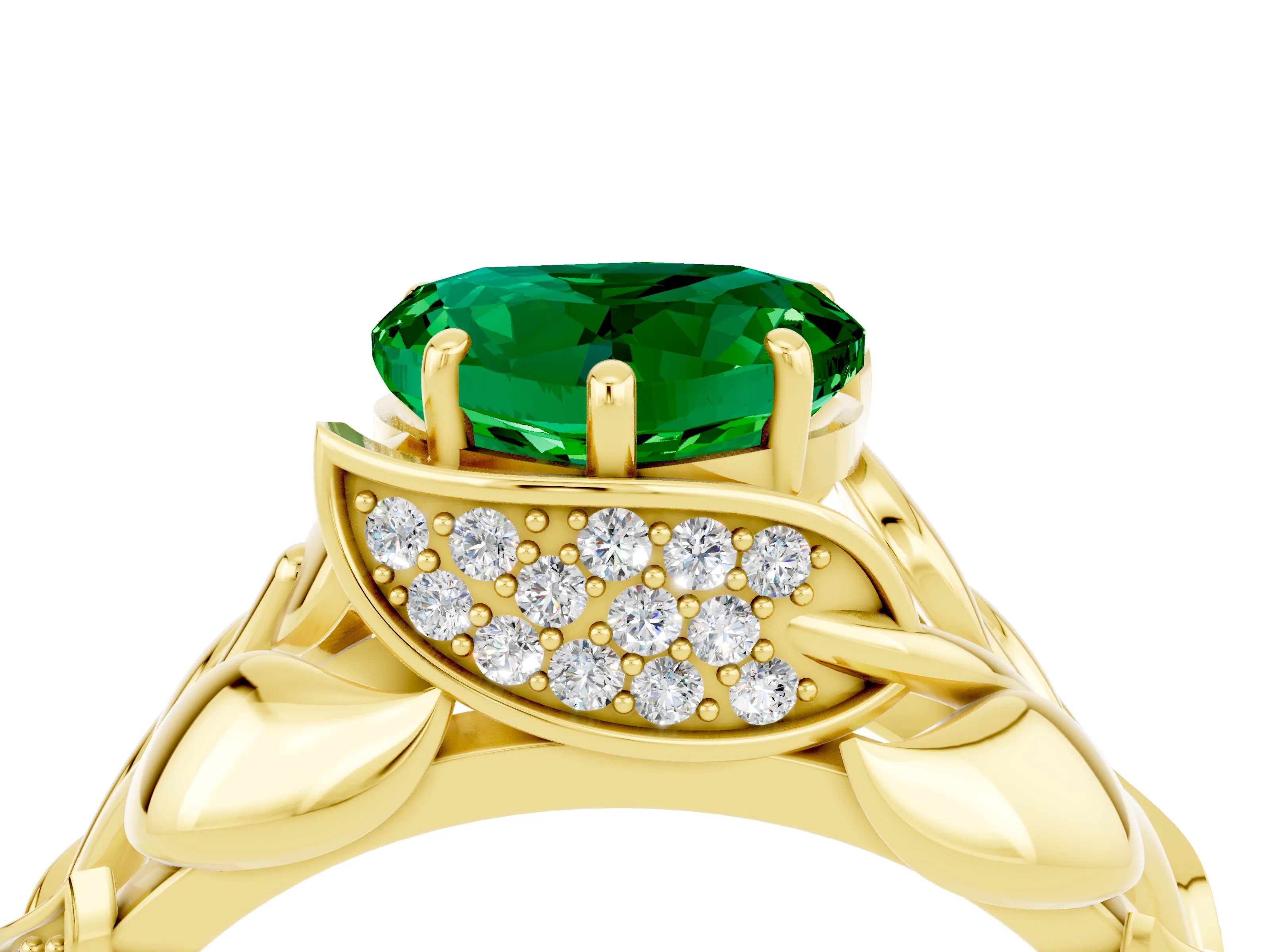 Yellow gold Heart Cut Solitaire Leaf-Inspired Engagement Ring with Prong Setting_4