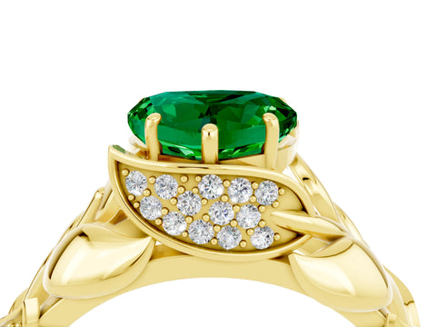Yellow gold Heart Cut Solitaire Leaf-Inspired Engagement Ring with Prong Setting_4