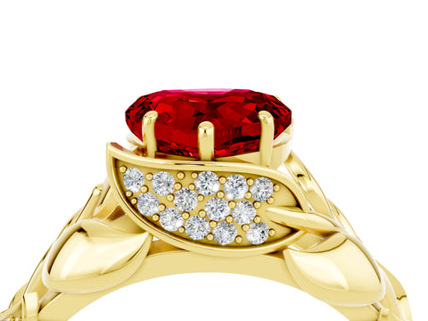 Yellow gold Heart Cut Solitaire Leaf-Inspired Engagement Ring with Prong Setting_4
