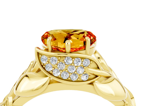 Yellow gold Heart Cut Solitaire Leaf-Inspired Engagement Ring with Prong Setting_4