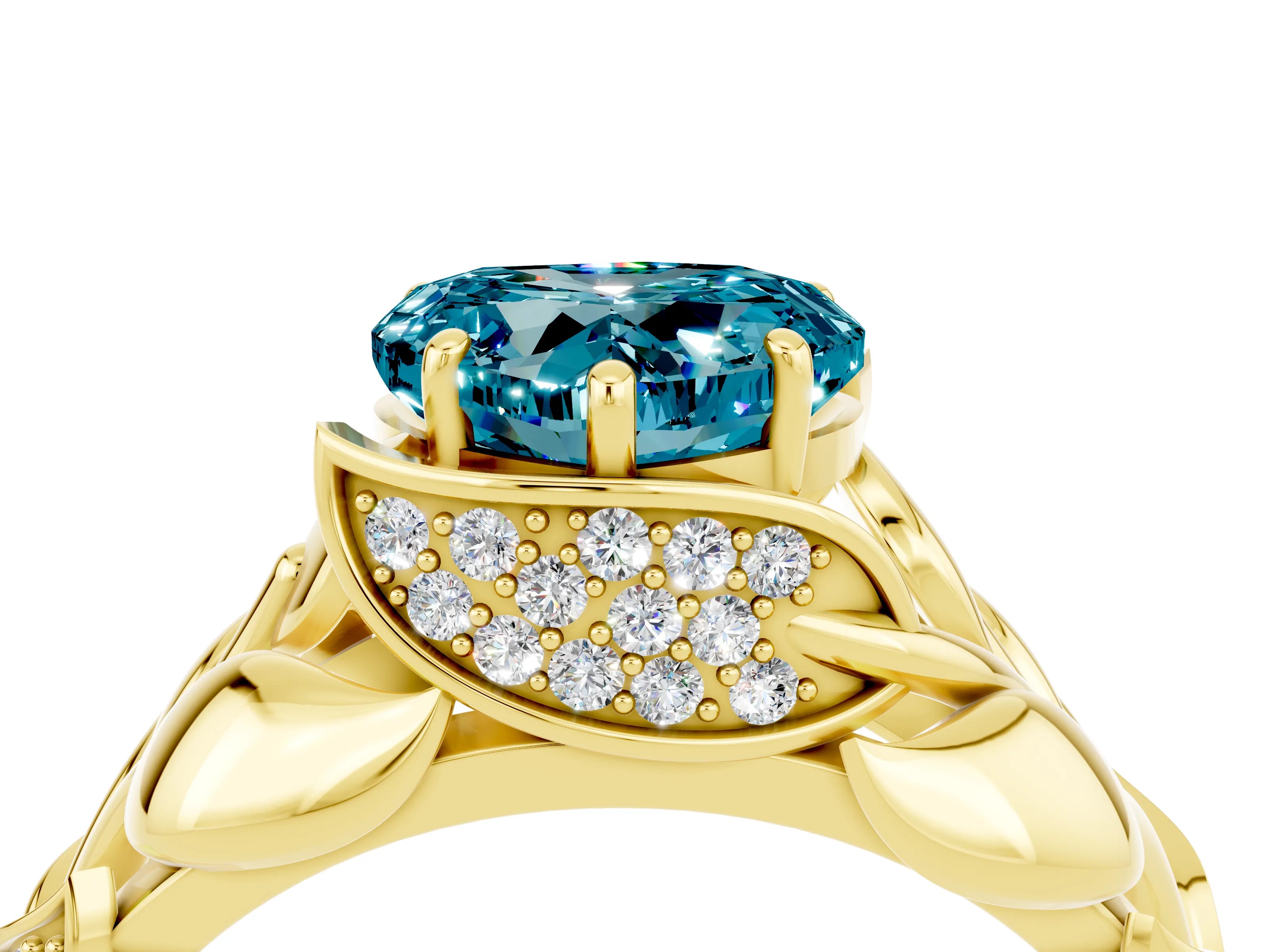 Yellow gold Heart Cut Solitaire Leaf-Inspired Engagement Ring with Prong Setting_4