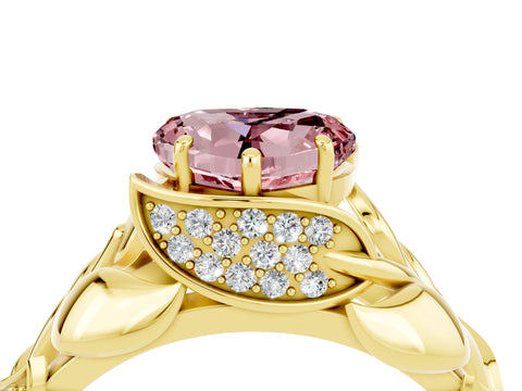 Yellow gold Heart Cut Solitaire Leaf-Inspired Engagement Ring with Prong Setting_4