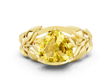 Yellow gold Heart Cut Solitaire Leaf-Inspired Engagement Ring with Prong Setting