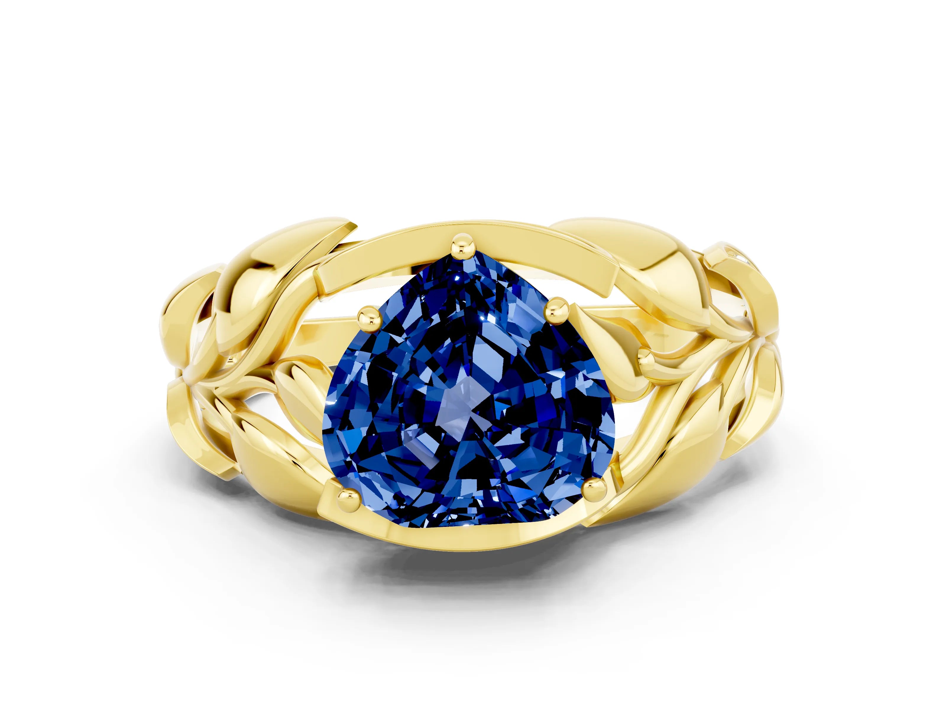 Yellow gold Heart Cut Solitaire Leaf-Inspired Engagement Ring with Prong Setting