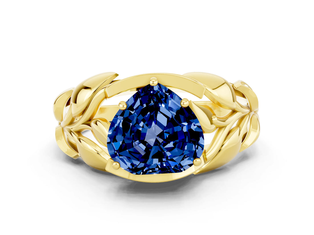 Yellow gold Heart Cut Solitaire Leaf-Inspired Engagement Ring with Prong Setting