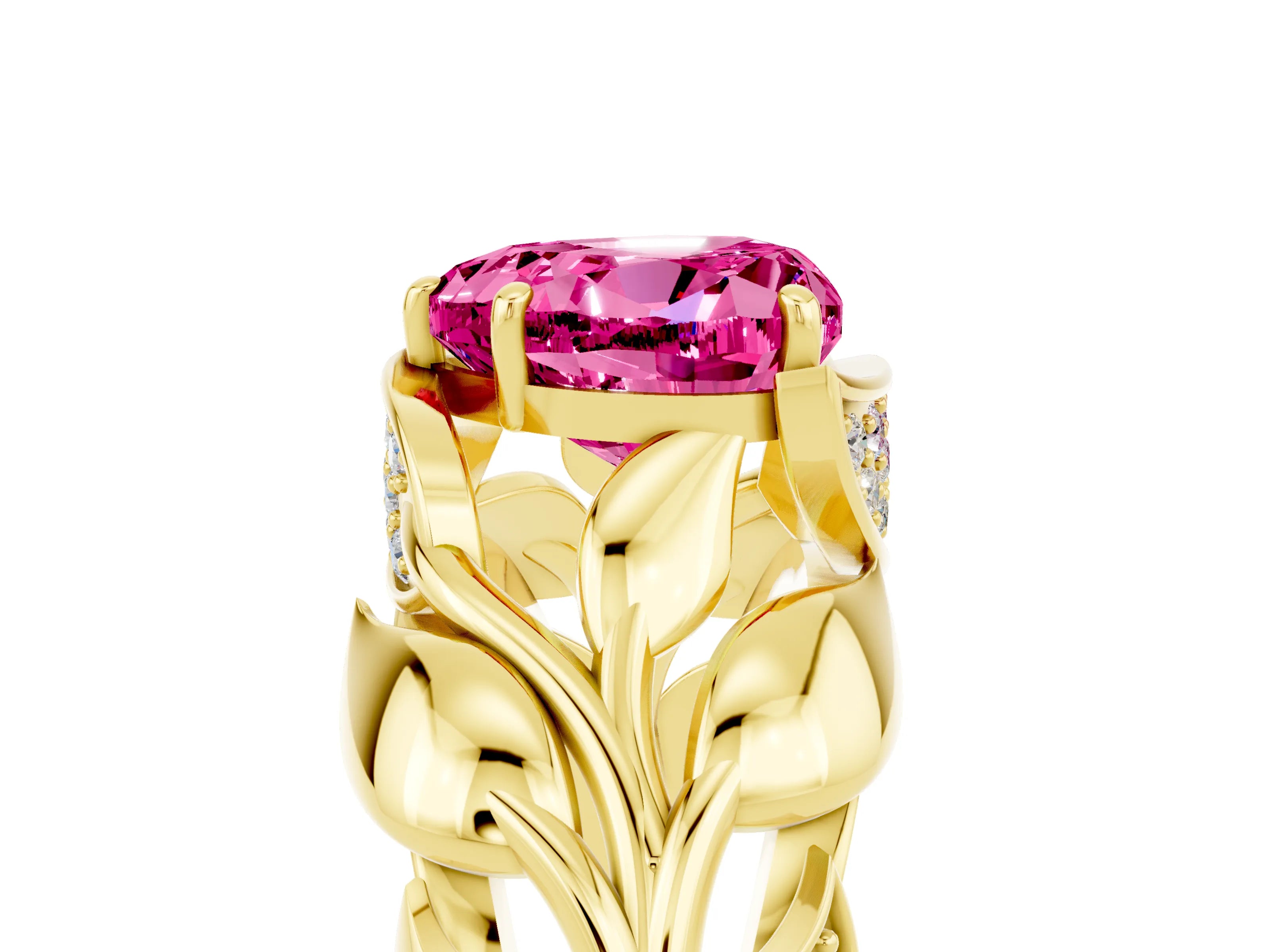 Yellow gold Heart Cut Solitaire Leaf-Inspired Engagement Ring with Prong Setting_5
