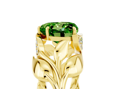 Yellow gold Heart Cut Solitaire Leaf-Inspired Engagement Ring with Prong Setting_5