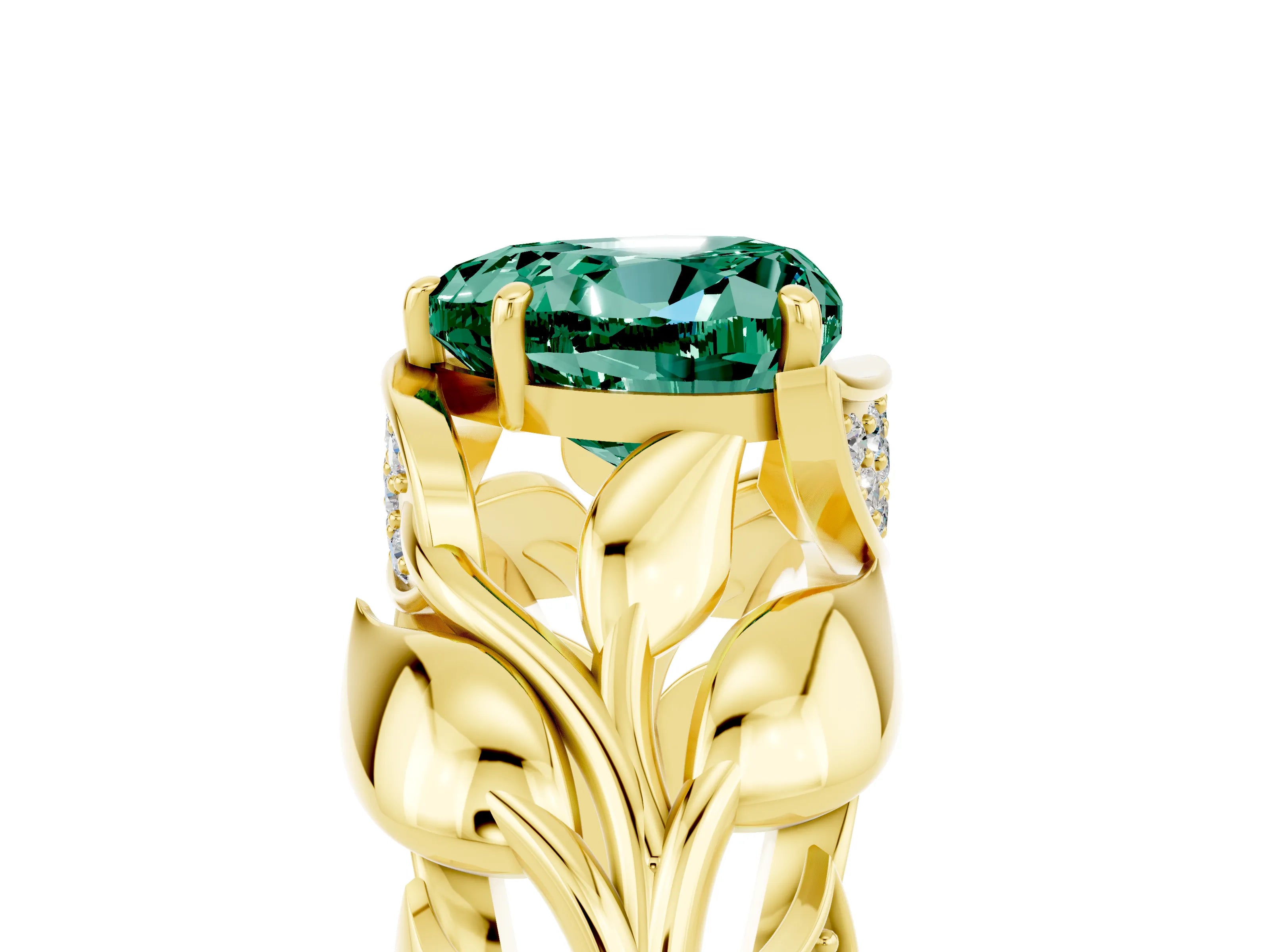 Yellow gold Heart Cut Solitaire Leaf-Inspired Engagement Ring with Prong Setting_5