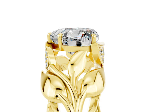 Yellow gold Heart Cut Solitaire Leaf-Inspired Engagement Ring with Prong Setting_5