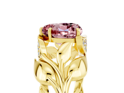 Yellow gold Heart Cut Solitaire Leaf-Inspired Engagement Ring with Prong Setting_5