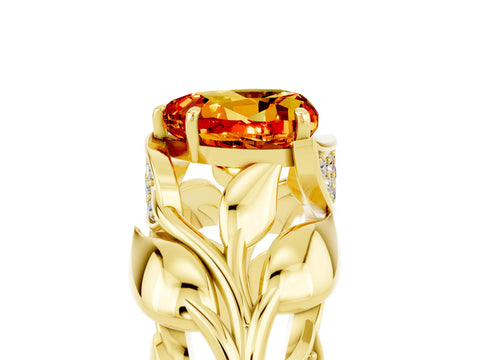 Yellow gold Heart Cut Solitaire Leaf-Inspired Engagement Ring with Prong Setting_5