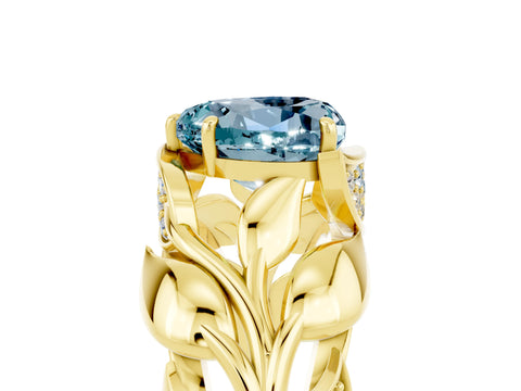 Yellow gold Heart Cut Solitaire Leaf-Inspired Engagement Ring with Prong Setting_5