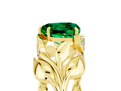 Yellow gold Heart Cut Solitaire Leaf-Inspired Engagement Ring with Prong Setting_5
