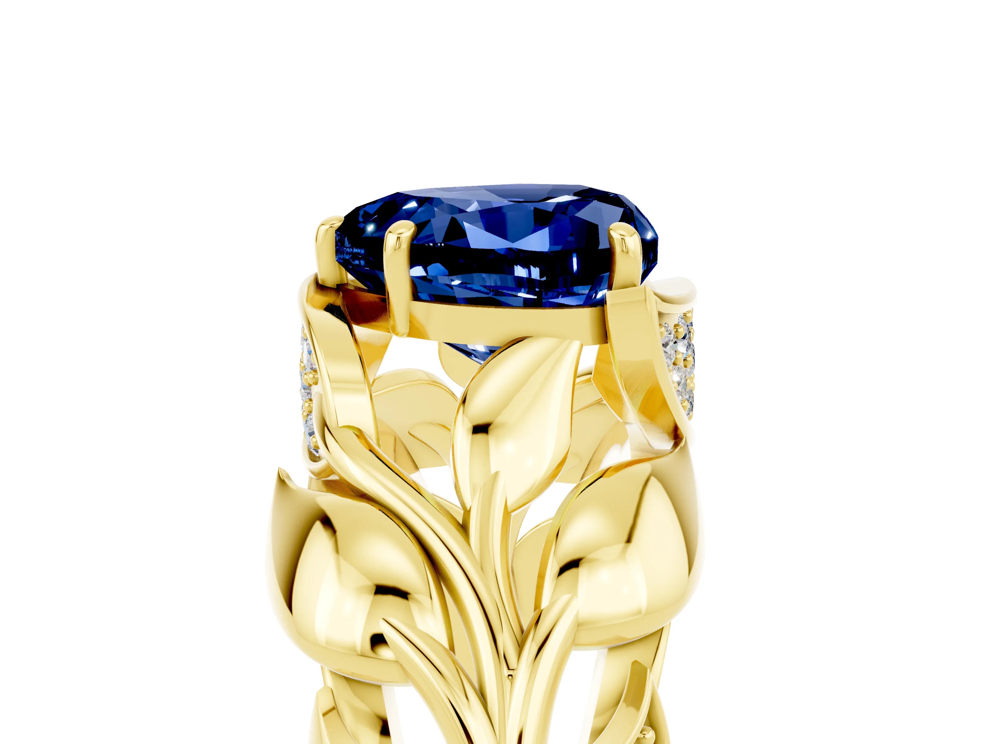 Yellow gold Heart Cut Solitaire Leaf-Inspired Engagement Ring with Prong Setting_5