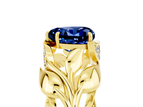 Yellow gold Heart Cut Solitaire Leaf-Inspired Engagement Ring with Prong Setting_5