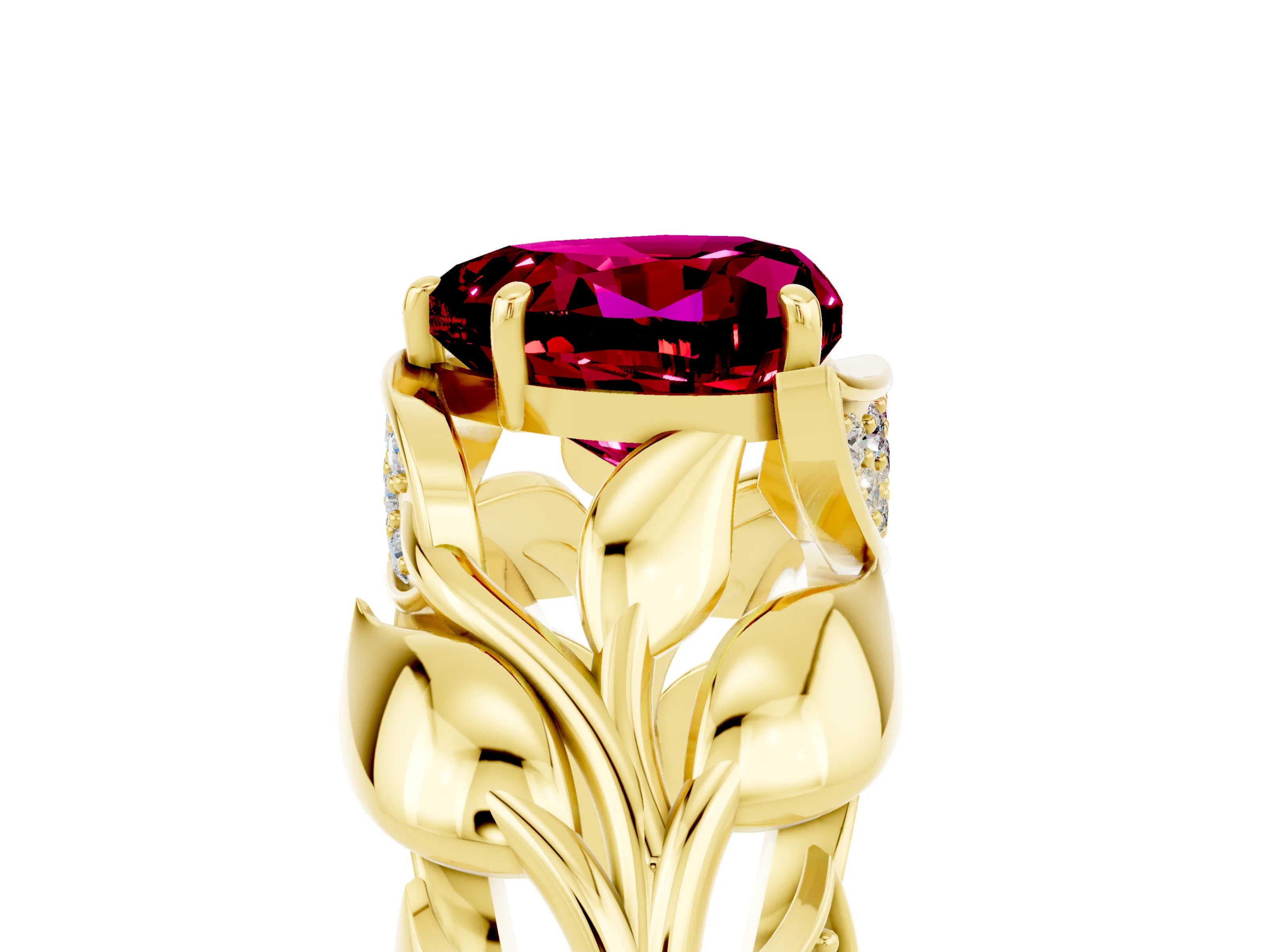 Yellow gold Heart Cut Solitaire Leaf-Inspired Engagement Ring with Prong Setting_5