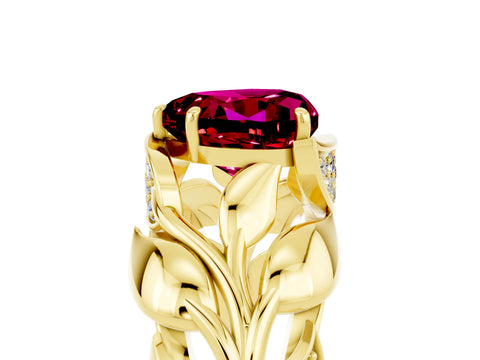 Yellow gold Heart Cut Solitaire Leaf-Inspired Engagement Ring with Prong Setting_5