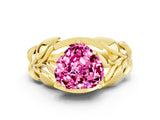 Yellow gold Heart Cut Solitaire Leaf-Inspired Engagement Ring with Prong Setting