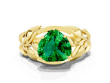 Yellow gold Heart Cut Solitaire Leaf-Inspired Engagement Ring with Prong Setting