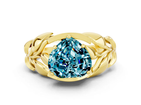 Yellow gold Heart Cut Solitaire Leaf-Inspired Engagement Ring with Prong Setting