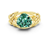 Yellow gold Heart Cut Solitaire Leaf-Inspired Engagement Ring with Prong Setting