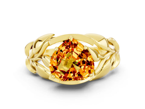 Yellow gold Heart Cut Solitaire Leaf-Inspired Engagement Ring with Prong Setting