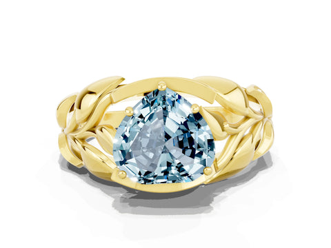 Yellow gold Heart Cut Solitaire Leaf-Inspired Engagement Ring with Prong Setting