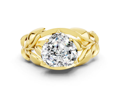Yellow gold Heart Cut Solitaire Leaf-Inspired Engagement Ring with Prong Setting