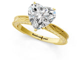 Yellow gold Heart Cut Solitaire Milgrain Engraved Band with Four-Prong Setting_5