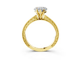 Yellow gold Heart Cut Solitaire Milgrain Engraved Band with Four-Prong Setting_7