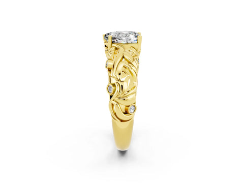 Yellow gold Heart Cut Solitaire Moissanite Leaf-Inspired Vine Band Ring with Prong Setting_2