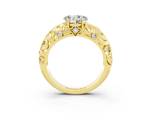 Yellow gold Heart Cut Solitaire Moissanite Leaf-Inspired Vine Band Ring with Prong Setting_3