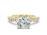 Yellow gold Heart Cut Solitaire Moissanite Ring with Pave Band and Four-Prong Setting