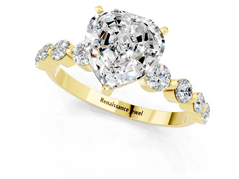 Yellow gold Heart Cut Solitaire Moissanite Ring with Pave Band and Four-Prong Setting_1