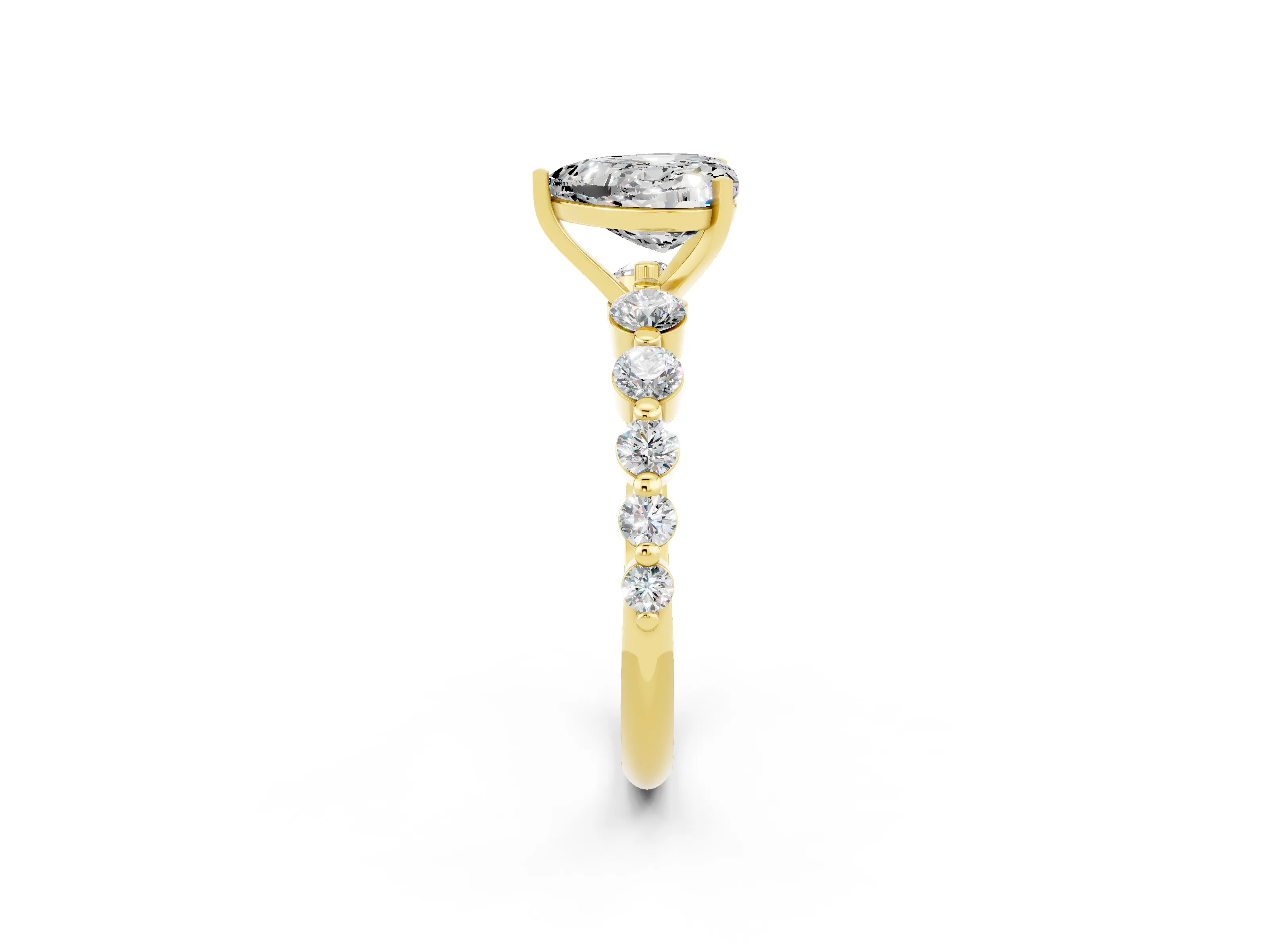Yellow gold Heart Cut Solitaire Moissanite Ring with Pave Band and Four-Prong Setting_2