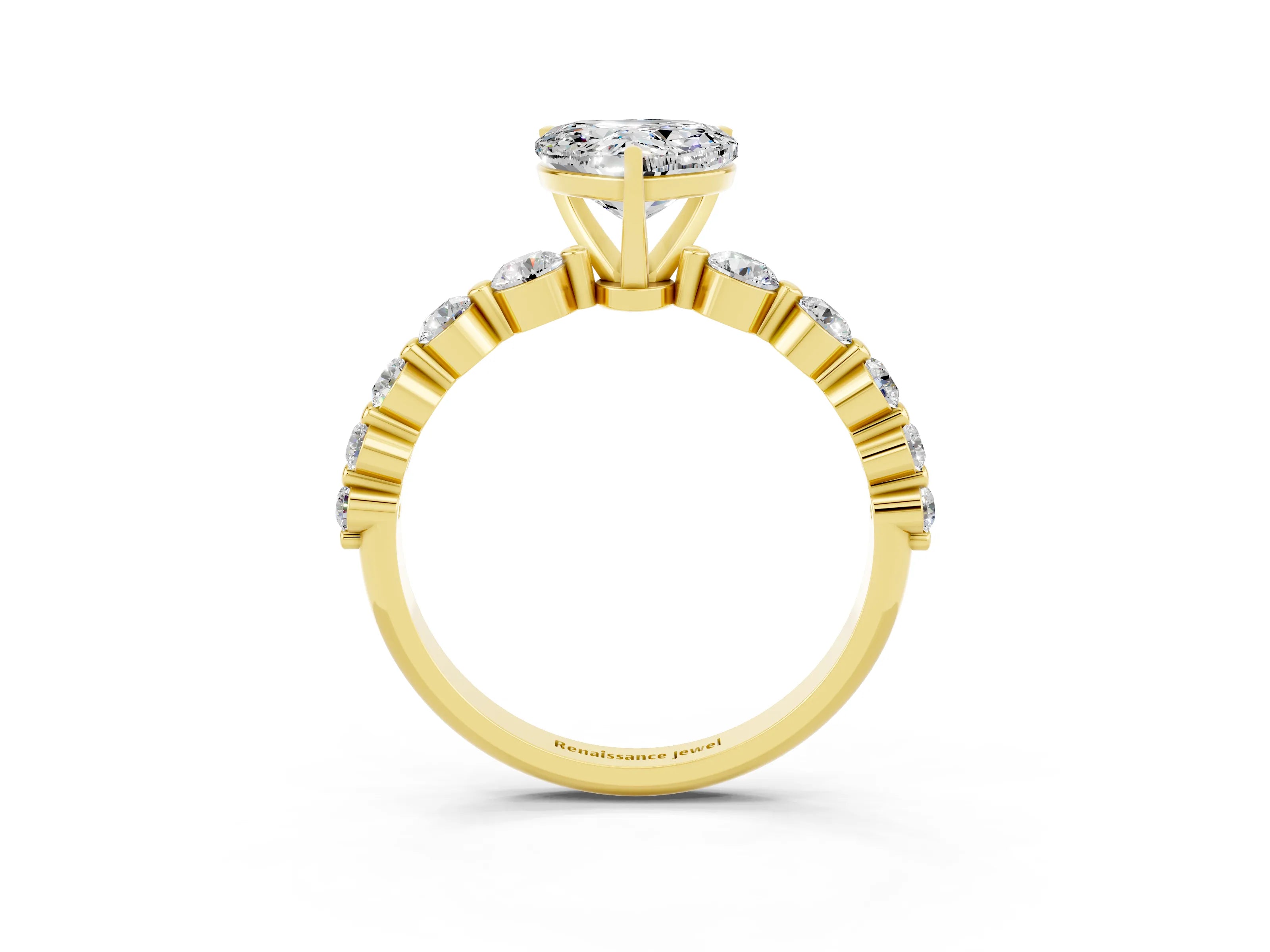 Yellow gold Heart Cut Solitaire Moissanite Ring with Pave Band and Four-Prong Setting_3