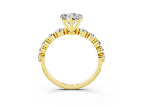 Yellow gold Heart Cut Solitaire Moissanite Ring with Pave Band and Four-Prong Setting_3