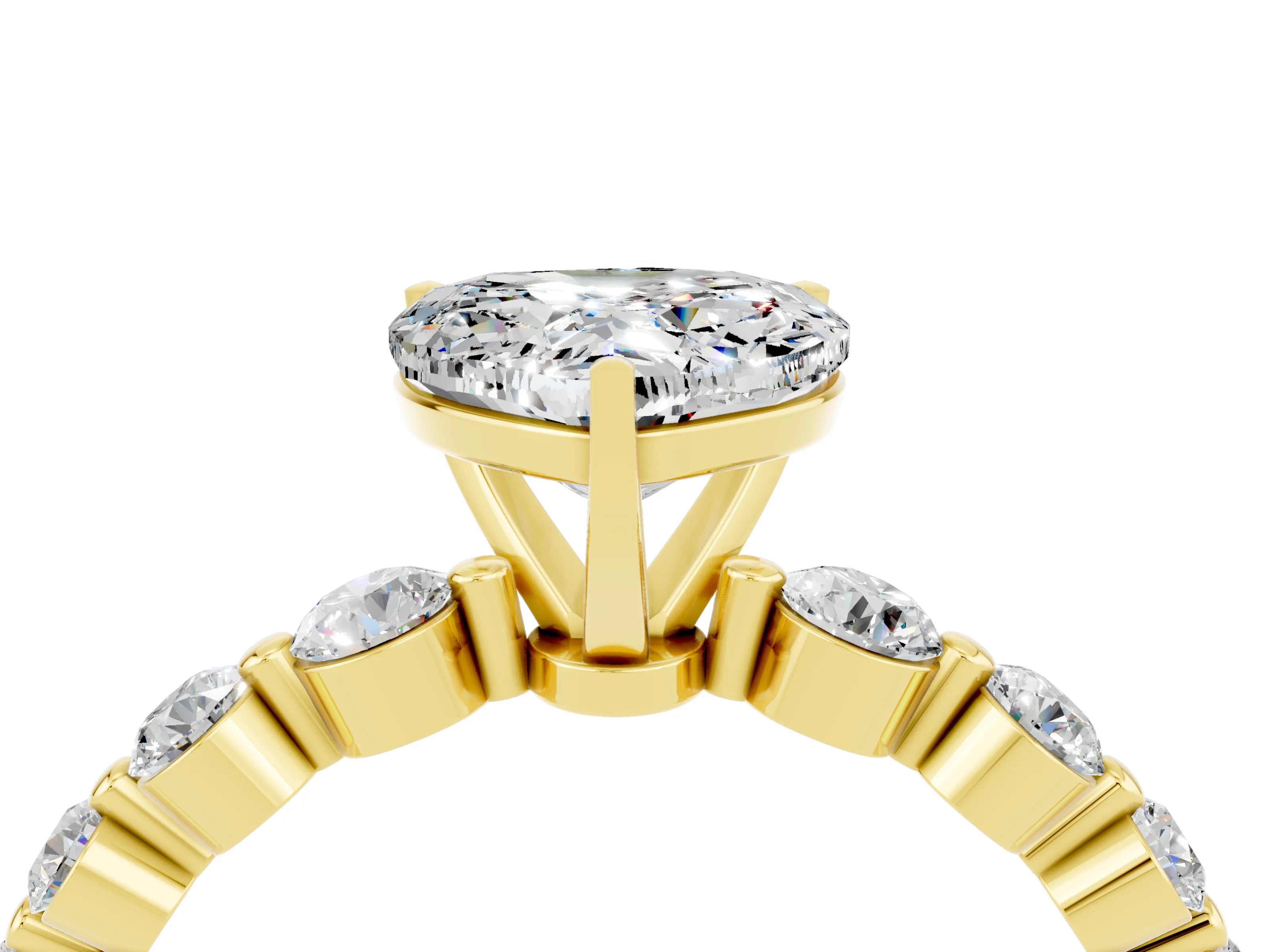 Yellow gold Heart Cut Solitaire Moissanite Ring with Pave Band and Four-Prong Setting_4