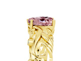 Yellow gold Heart Cut Solitaire Morganite Leaf-Inspired Vine Band Ring with Prong Setting_5