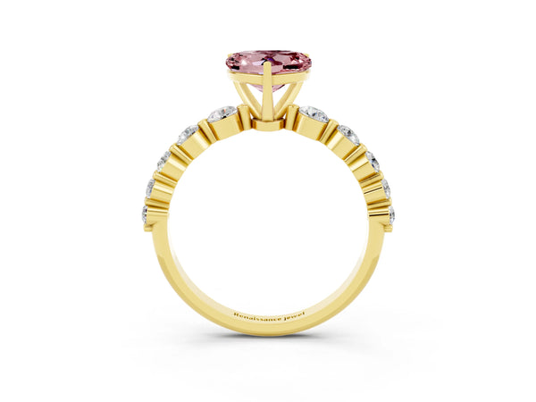 Yellow gold Heart Cut Solitaire Morganite Ring with Pave Band and Four-Prong Setting