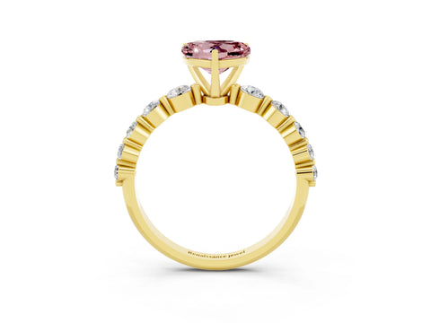 Yellow gold Heart Cut Solitaire Morganite Ring with Pave Band and Four-Prong Setting_3