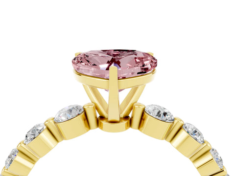 Yellow gold Heart Cut Solitaire Morganite Ring with Pave Band and Four-Prong Setting_4