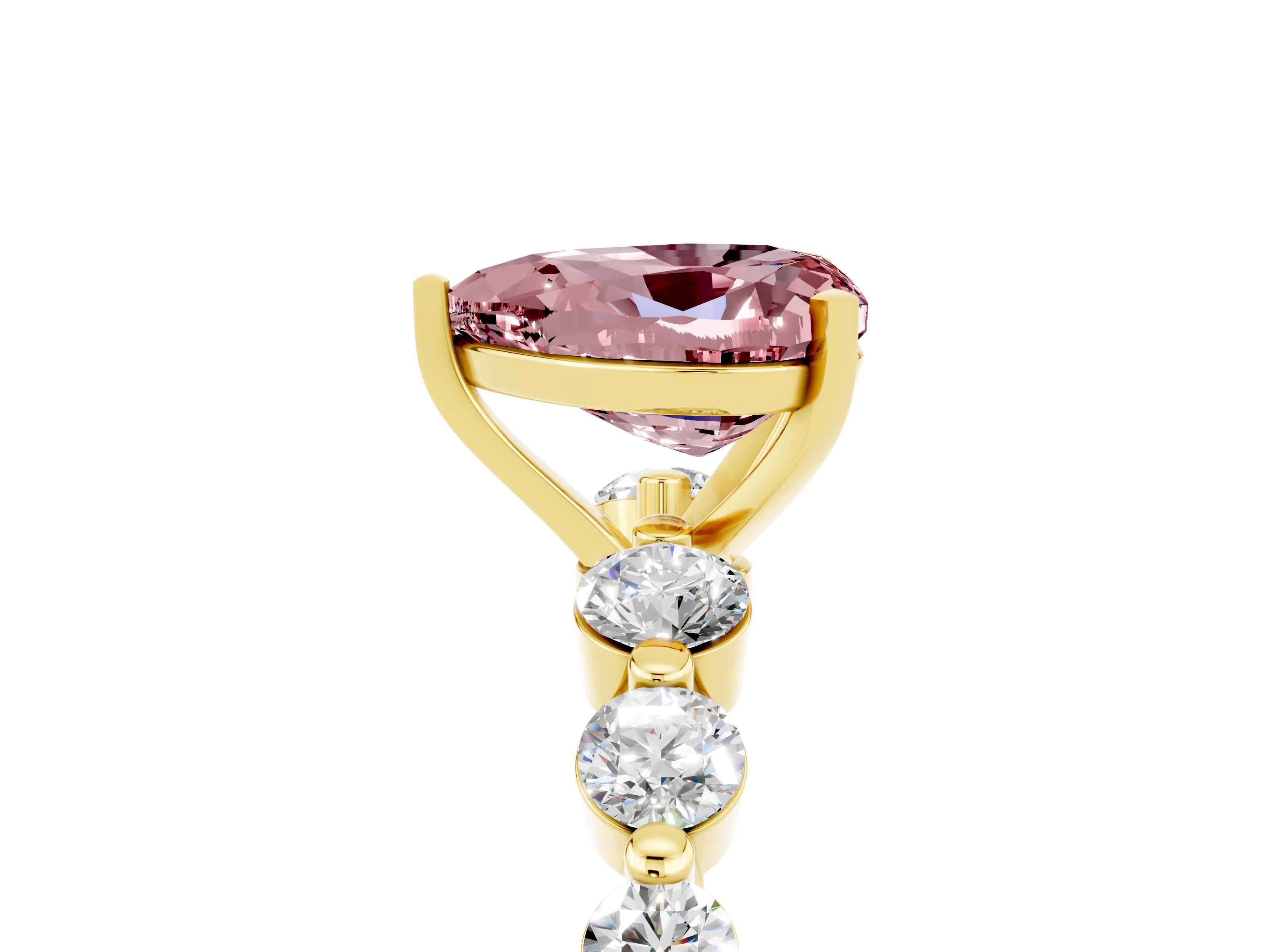 Yellow gold Heart Cut Solitaire Morganite Ring with Pave Band and Four-Prong Setting_5